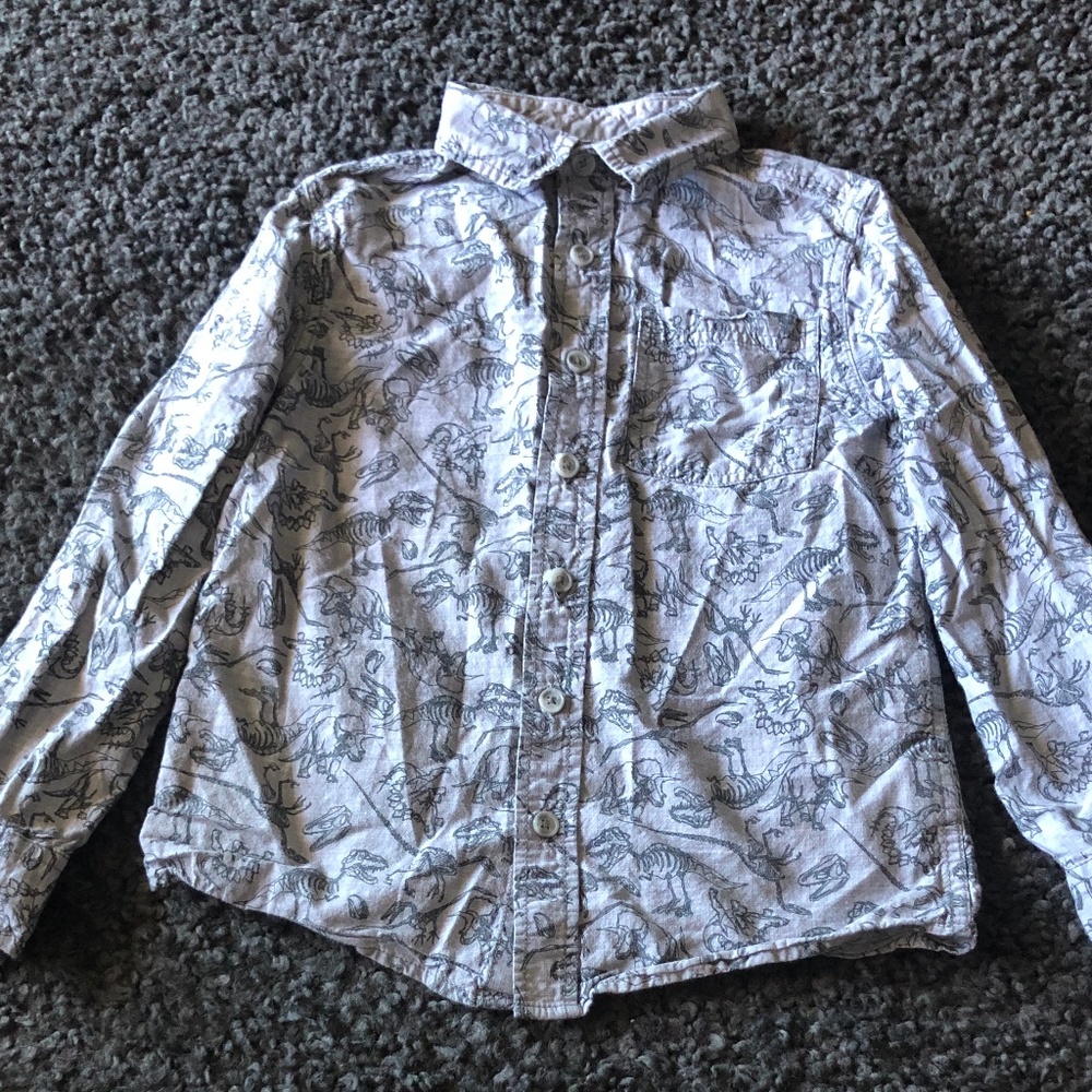 Boys' Cat & Jack Gray Dinosaur Button Down Shirt